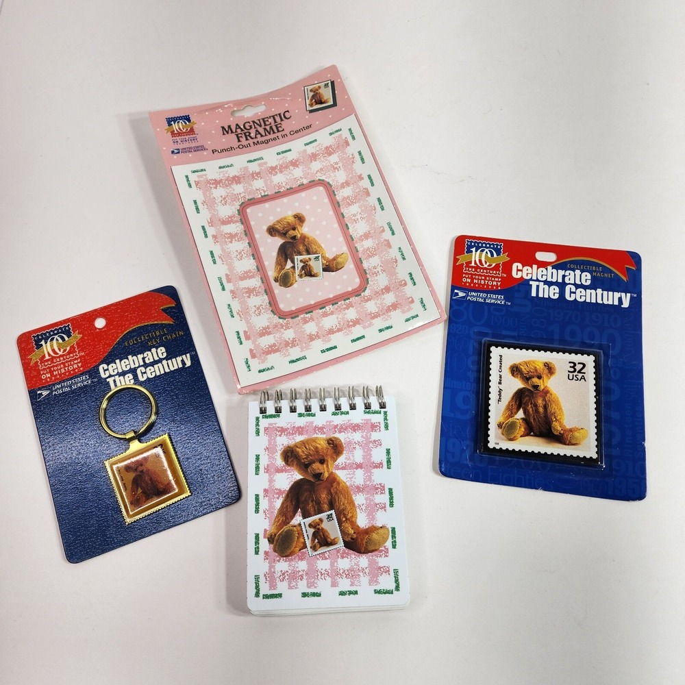 Vtg USPS 1998 100th Century Stamp Collectables Set Of 4 New Sealed Teddy Bear
